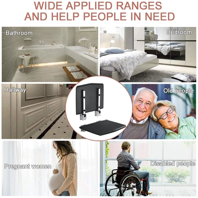 Folding Bathroom Shower Chair with Wall-Mounted Design and 150kg Load Capacity