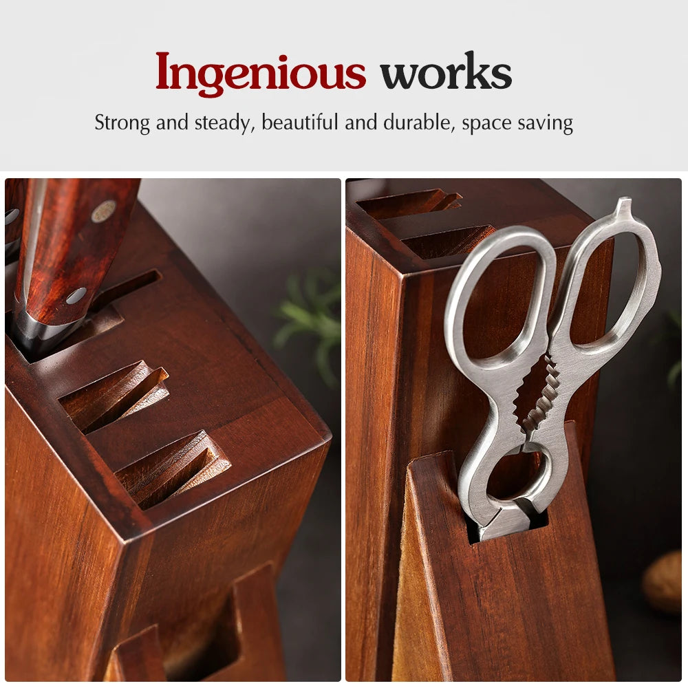 Wooden Knife Holder Rack with Storage Slots Kitchen Countertop