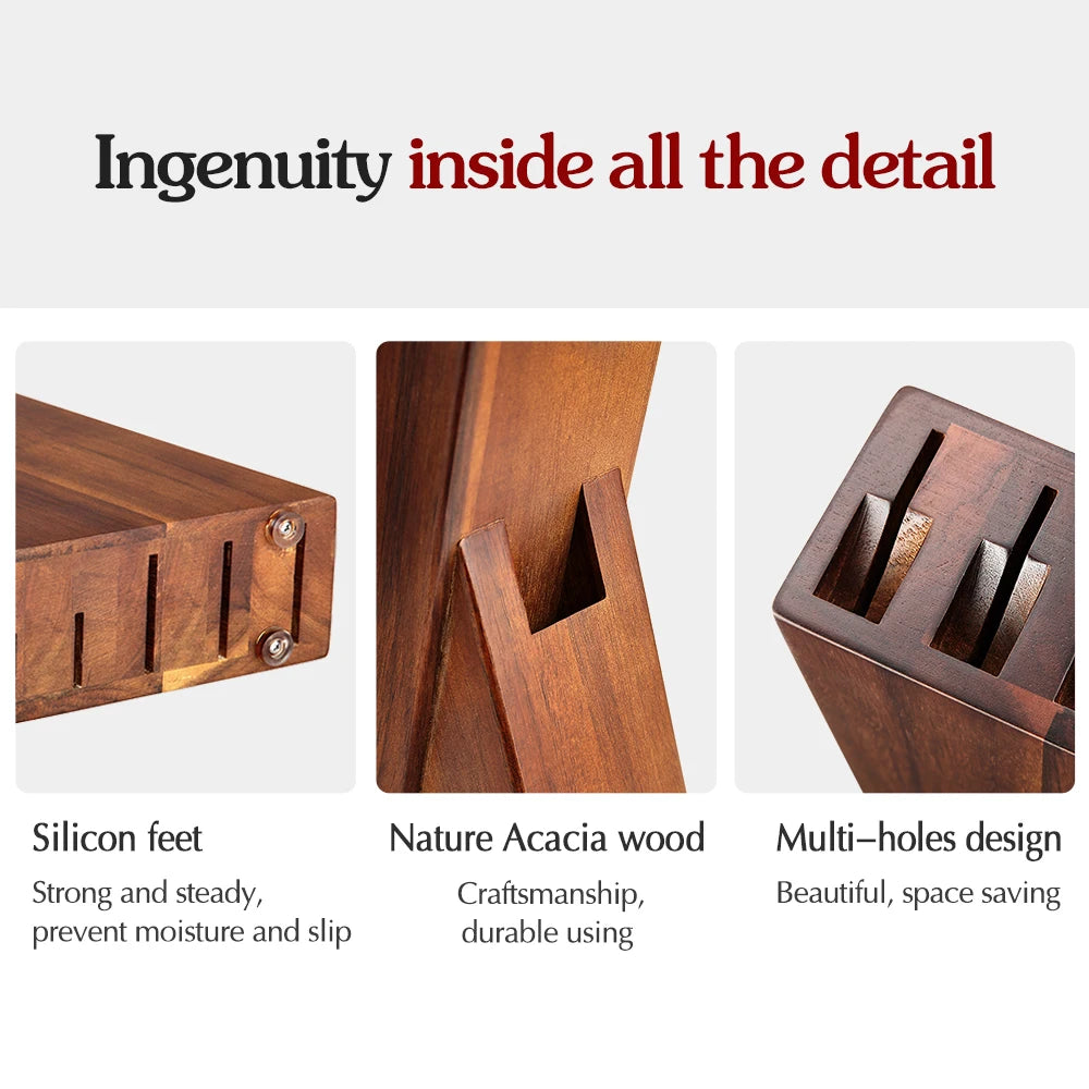 Wooden Knife Holder Rack with Storage Slots Kitchen Countertop