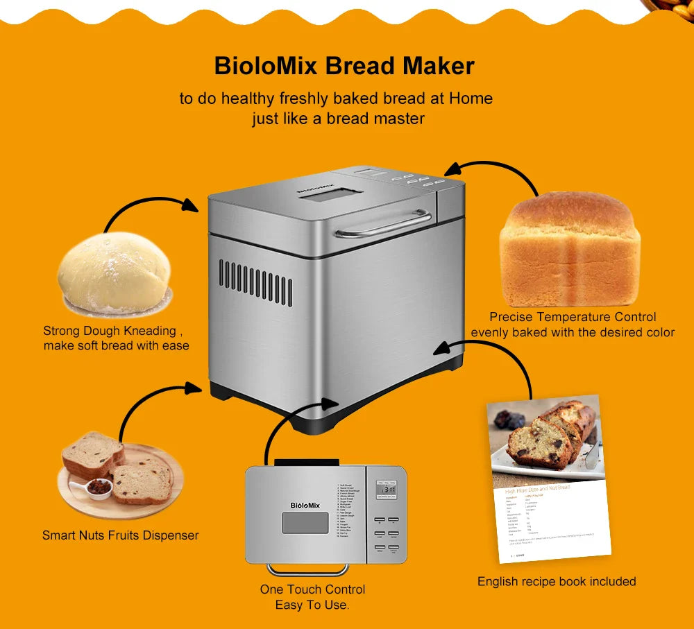1KG Automatic Bread Maker with Fruit and Nut Dispenser