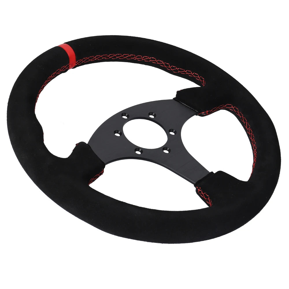13-Inch Flat Racing Steering Wheel with Suede Grip for Drift Simulators & Car Mods