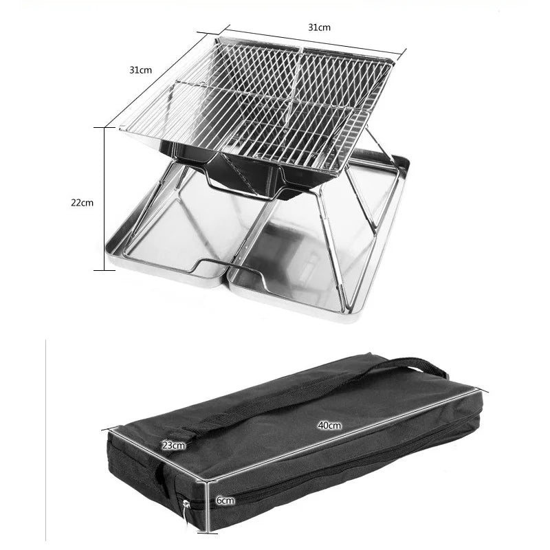 Portable BBQ Grill 31x31cm for Outdoor Cooking Steel Frame