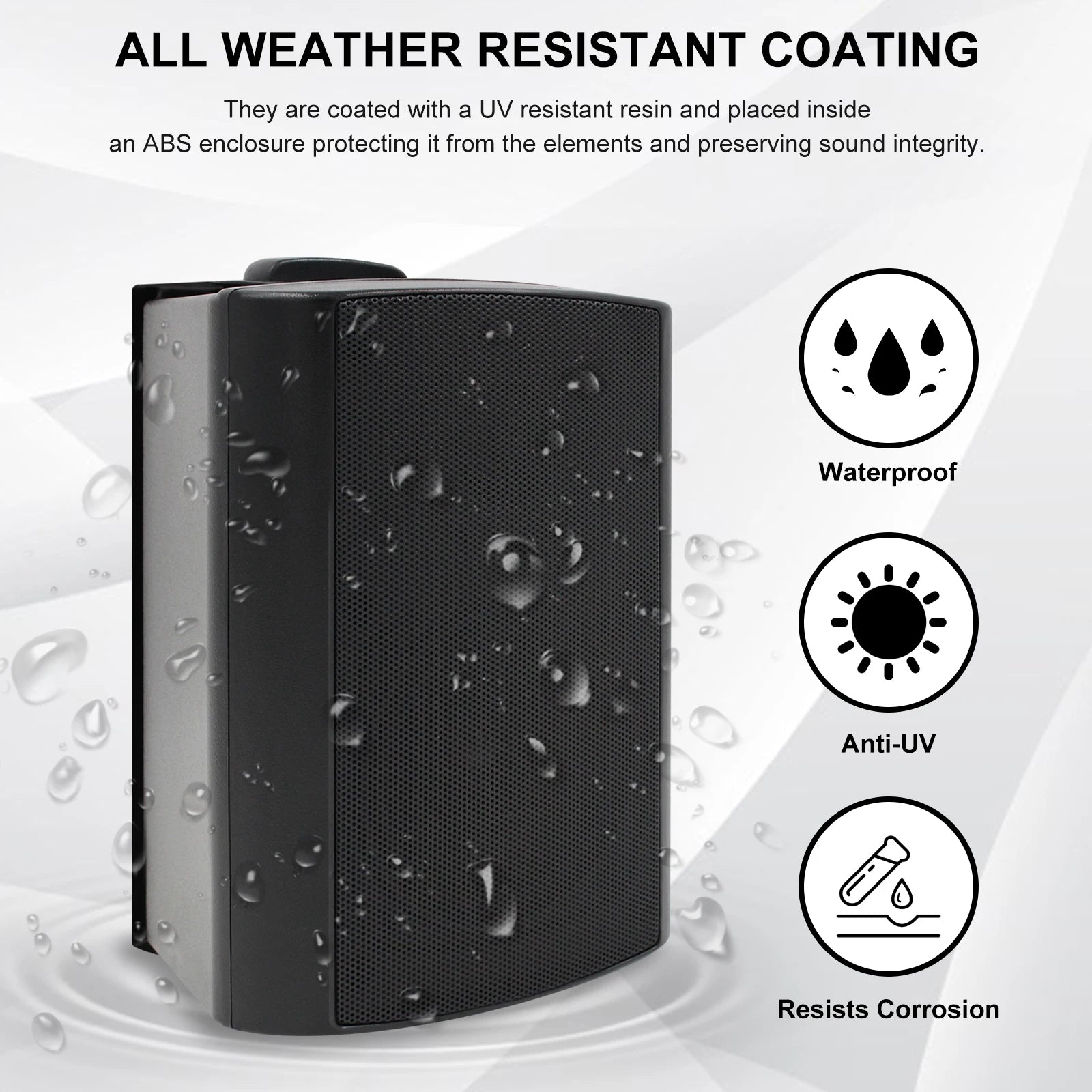 Heavy Duty 200W Waterproof Outdoor Speakers 4" 2-Way Wall Mount Set with Brackets 12V