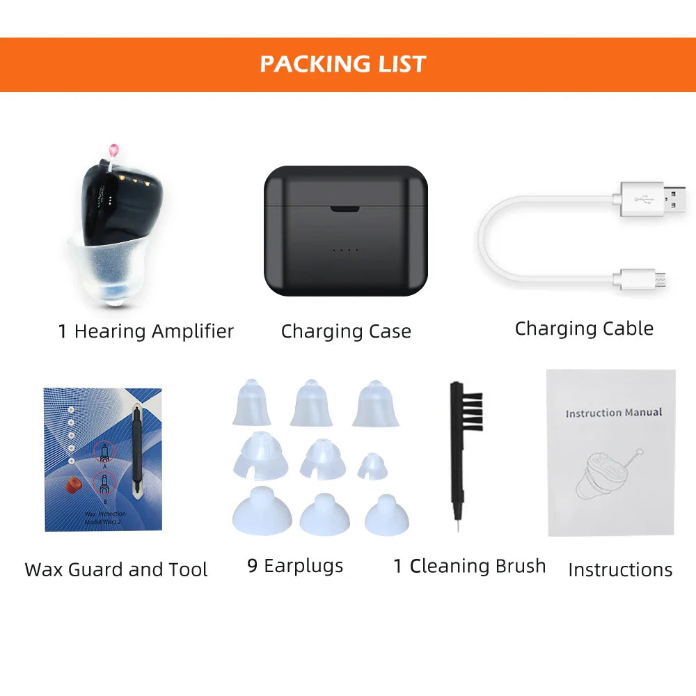 Digital Hearing Aids Pair – Portable, Adjustable, Rechargeable SR61-Black-Pair