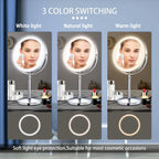 Portable 8" Tri-Light Mirror with 10X Zoom, USB Rechargeable, Adjustable Angle, Gold Design
