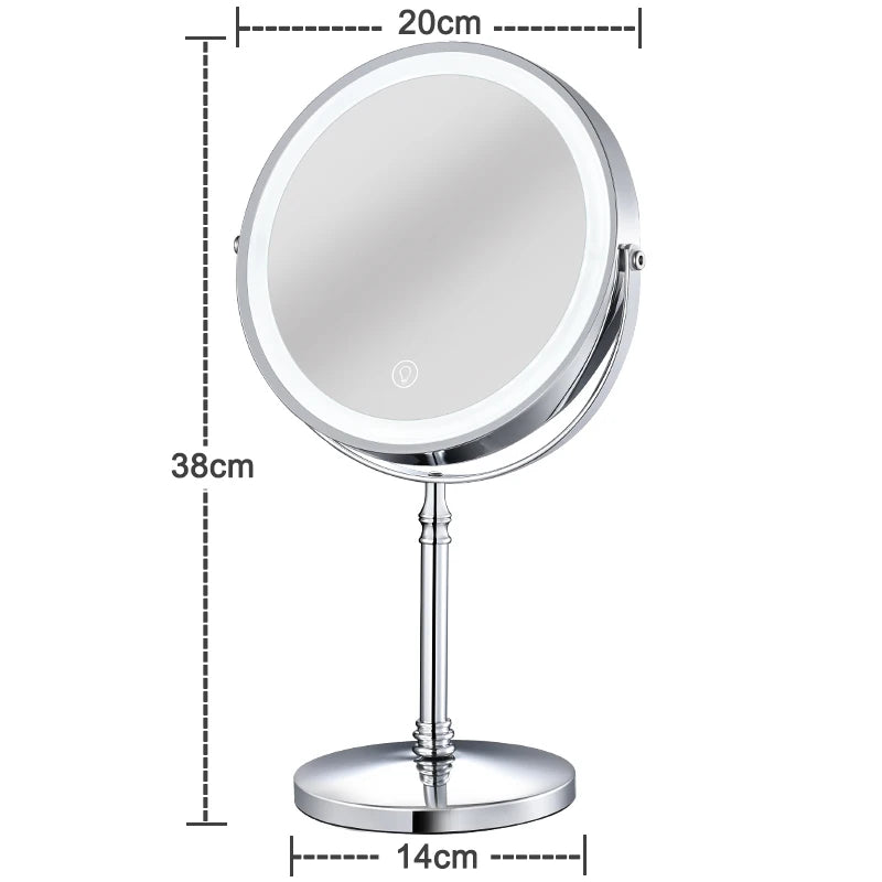 Portable 8" Tri-Light Mirror with 10X Zoom, USB Rechargeable, Adjustable Angle, Gold Design