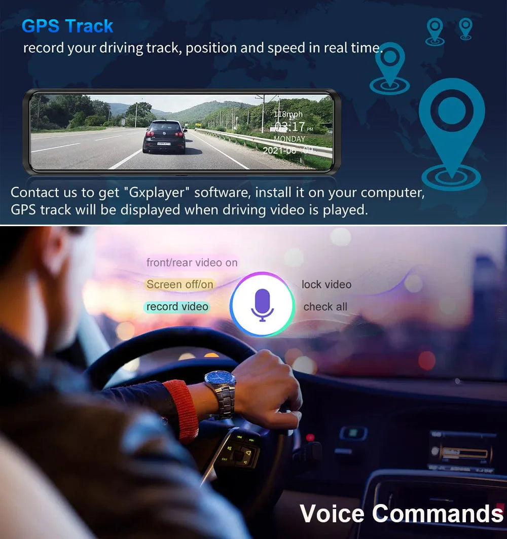 12" Touch Dash Cam with Dual Sony Lenses and GPS