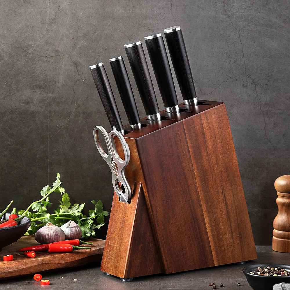 Wooden Knife Holder Rack with Storage Slots Kitchen Countertop