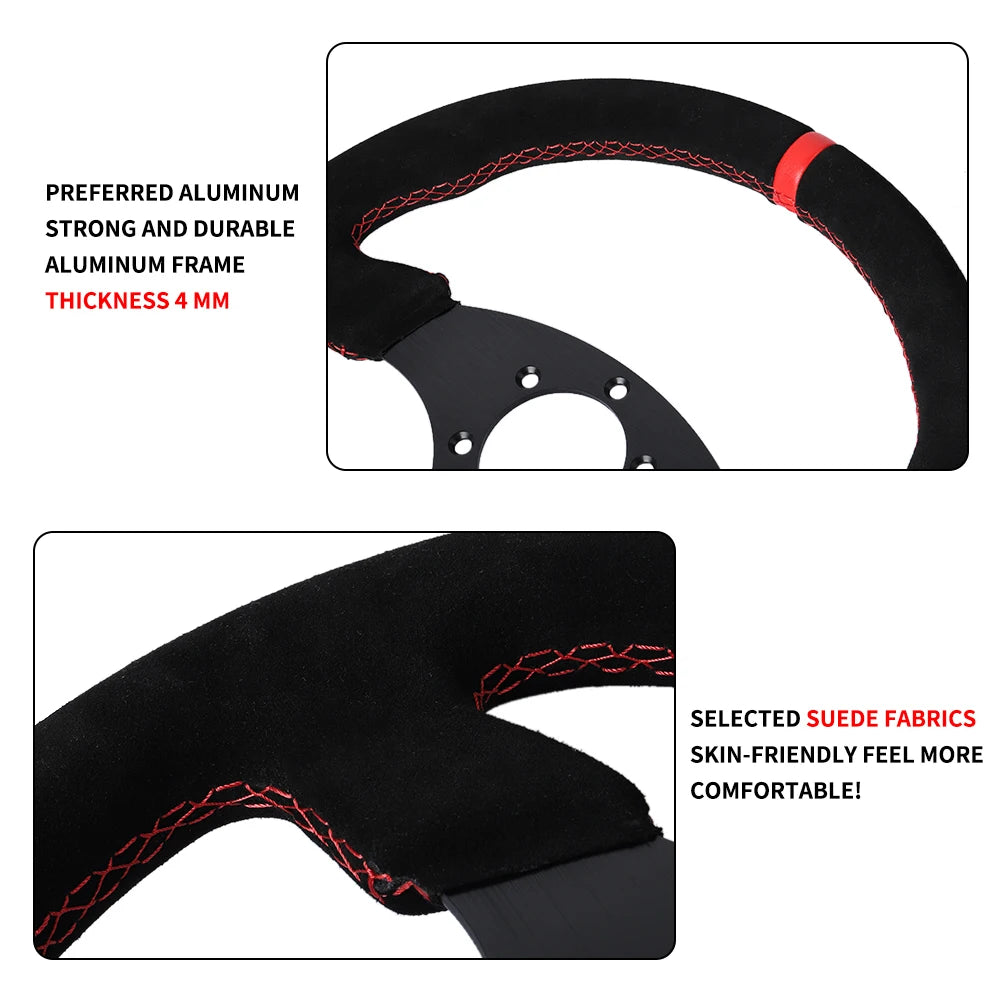 13-Inch Flat Racing Steering Wheel with Suede Grip for Drift Simulators & Car Mods