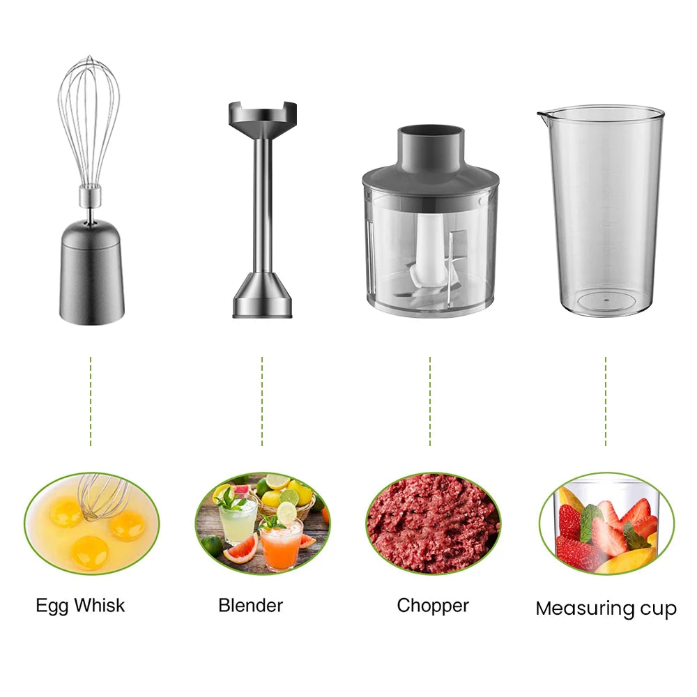 1000W 4-in-1 Immersion Blender Silver Gray Hand Mixer with Beaker, Chopper & Whisk AU Plug