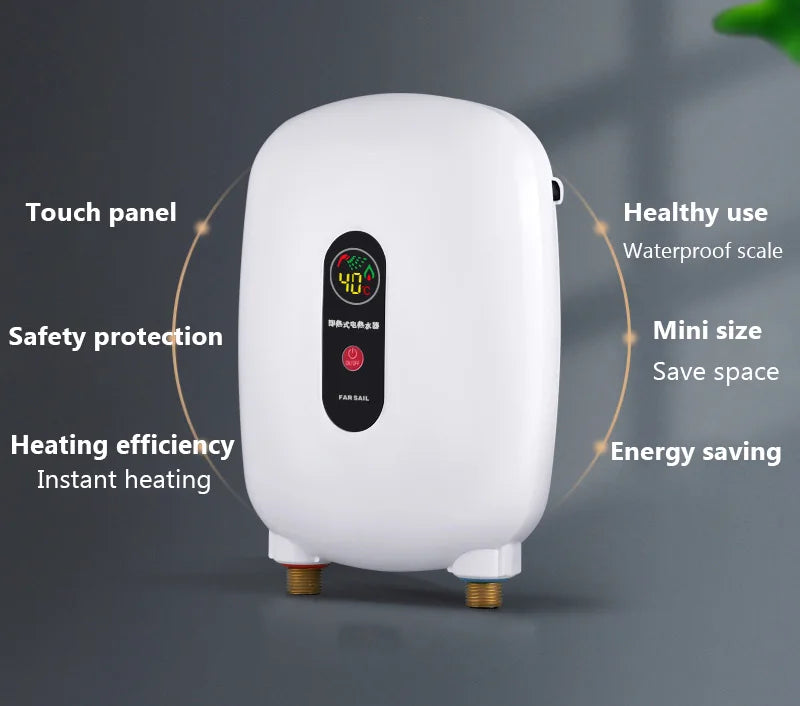 3500W Tankless Electric Water Heater for Kitchen & Bathroom Use, White