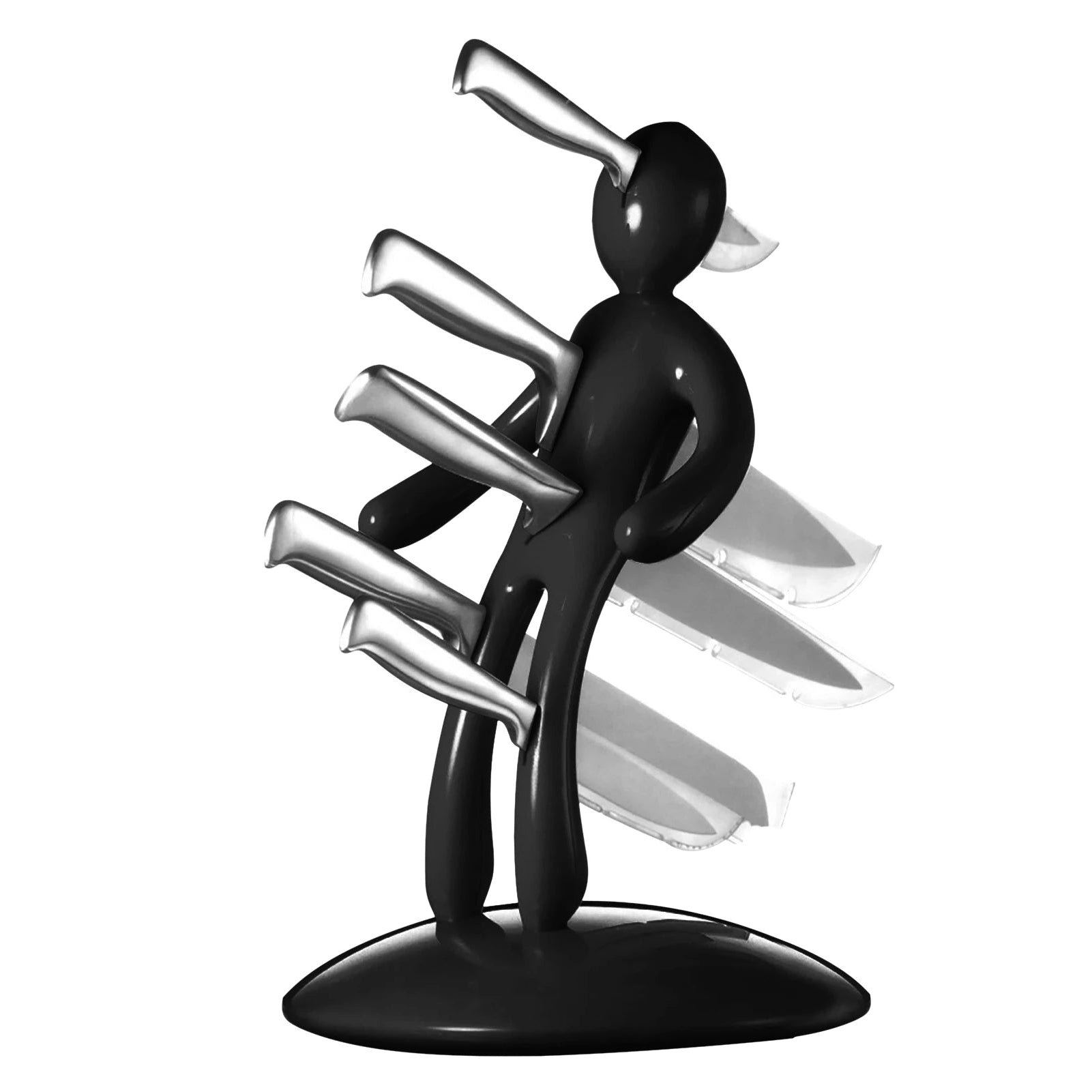 Creative Humanoid Knife Holder 5-Slot Stainless Steel Kitchen Rack in Black Finish