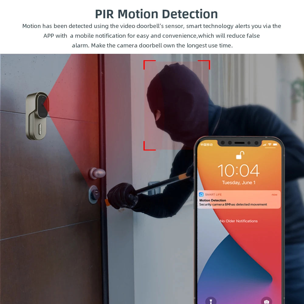 1080P Smart WiFi Doorbell with 32GB Storage, Night Vision, Motion Alerts & Chime