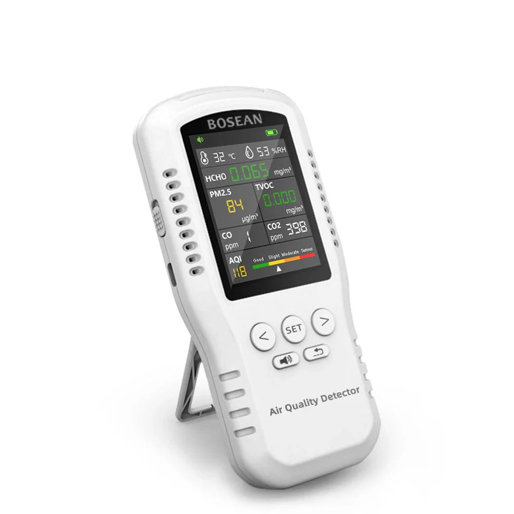Smart Home Air Quality Detector – PM2.5, TVOC, Formaldehyde, LCD Display