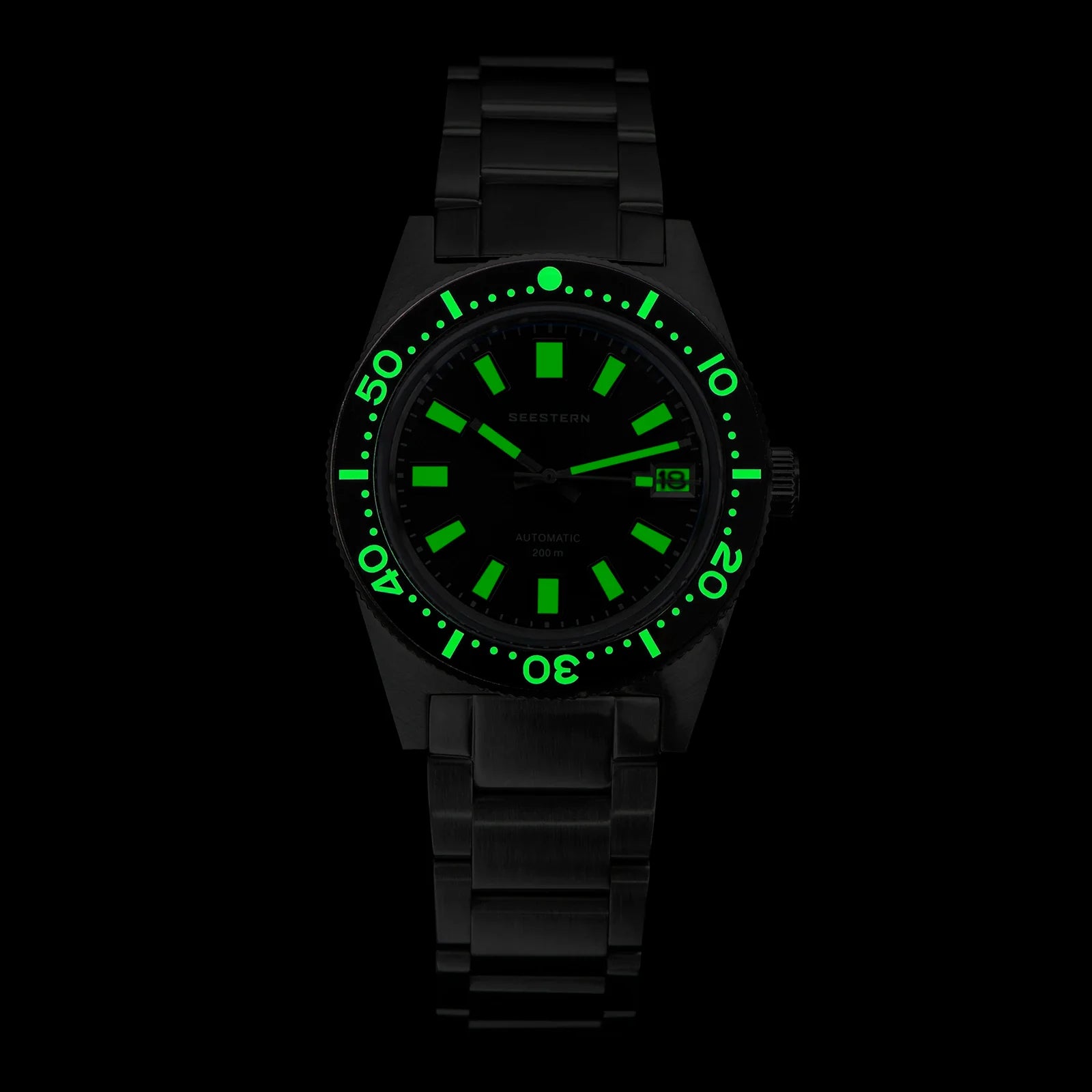 200m Waterproof Automatic Dive Watch with Luminous Bezel – Black