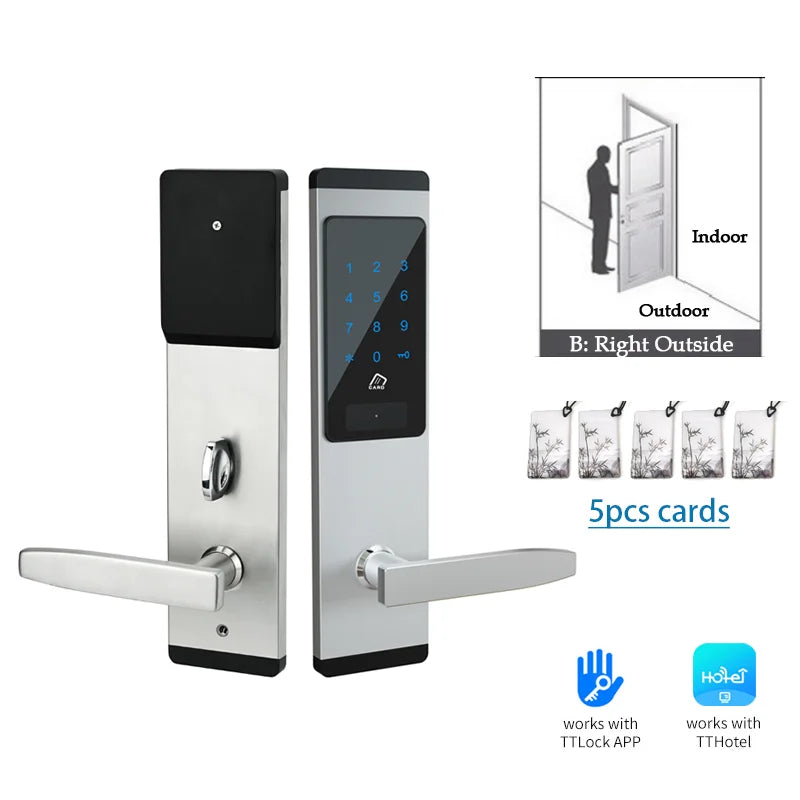 Electronic Digital Door Lock with App Control, NFC, IC Card & Mechanical Key Options