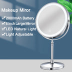 Portable 8" Tri-Light Mirror with 10X Zoom, USB Rechargeable, Adjustable Angle, Gold Design