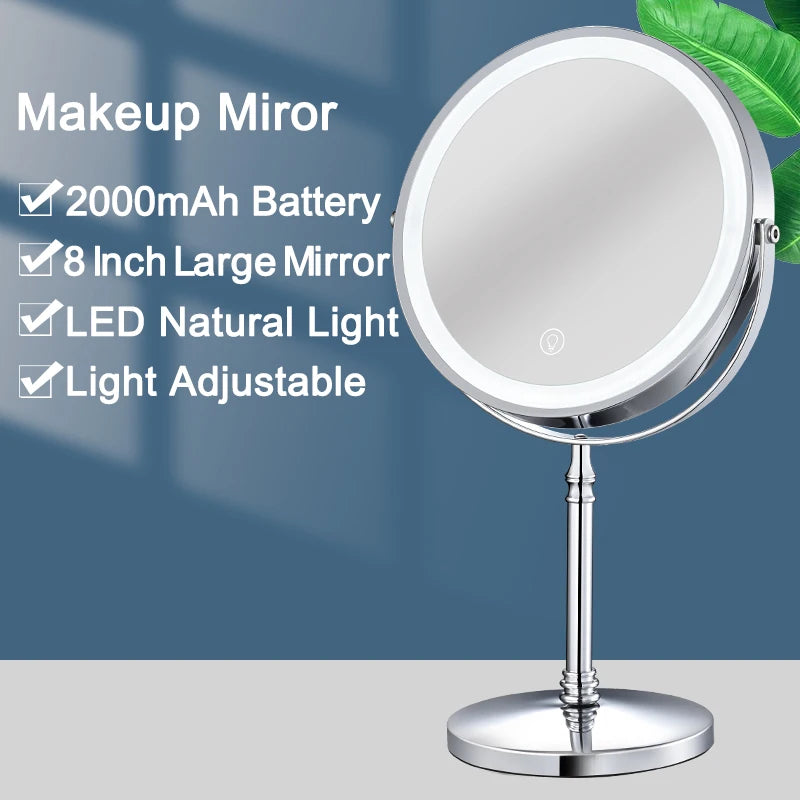 Portable 8" Tri-Light Mirror with 10X Zoom, USB Rechargeable, Adjustable Angle, Gold Design