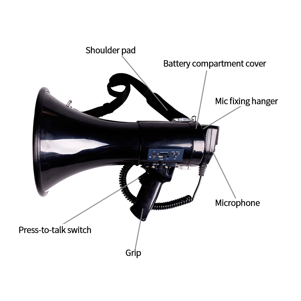 Portable 50W Megaphone Speaker with Recordable Function – Ideal for Outdoor Use & Public Speaking