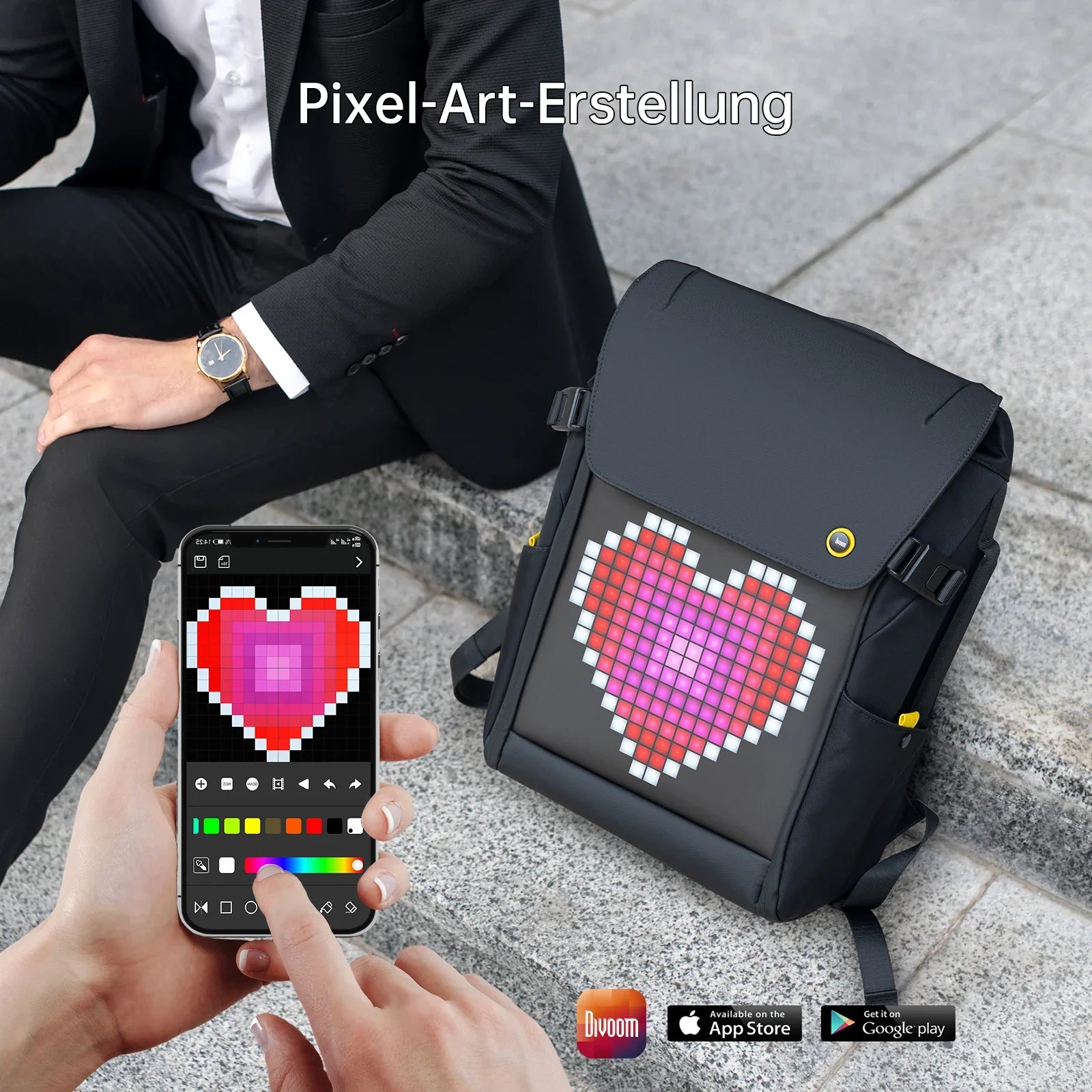 15" Waterproof LED Backpack with App-Controlled RGB Display