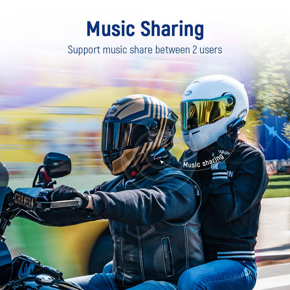 2-Pack Bluetooth Motorcycle Intercom Headsets with Music Sharing