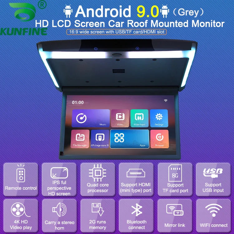 15.6" Flip Down Android Roof Monitor with HDMI & WiFi