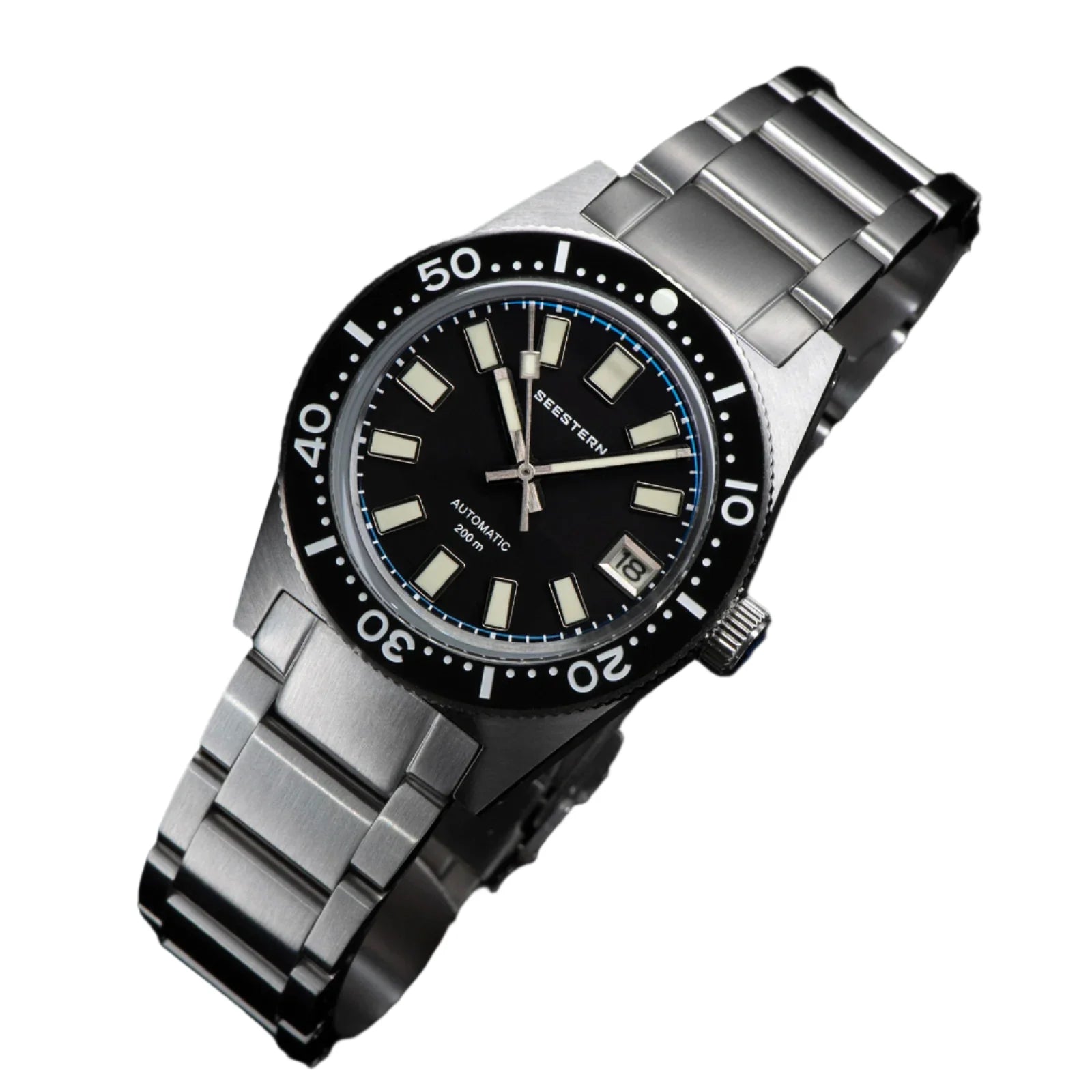 200m Waterproof Automatic Dive Watch with Luminous Bezel – Black