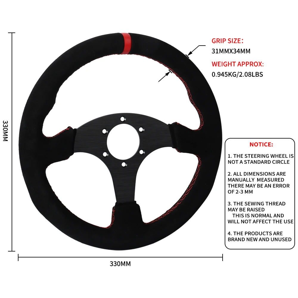 13-Inch Flat Racing Steering Wheel with Suede Grip for Drift Simulators & Car Mods