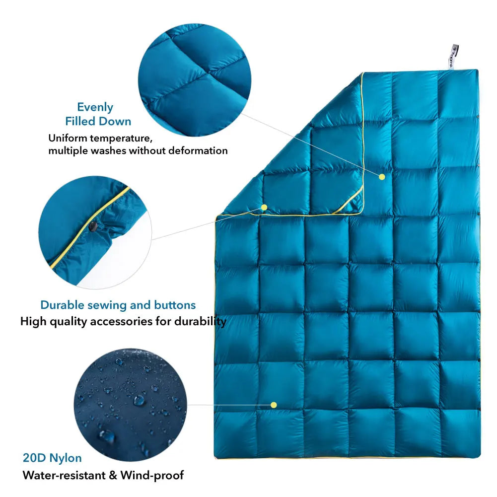 Portable Duck Down Outdoor Blanket – Waterproof, Windproof & Ideal for Hiking or Camping