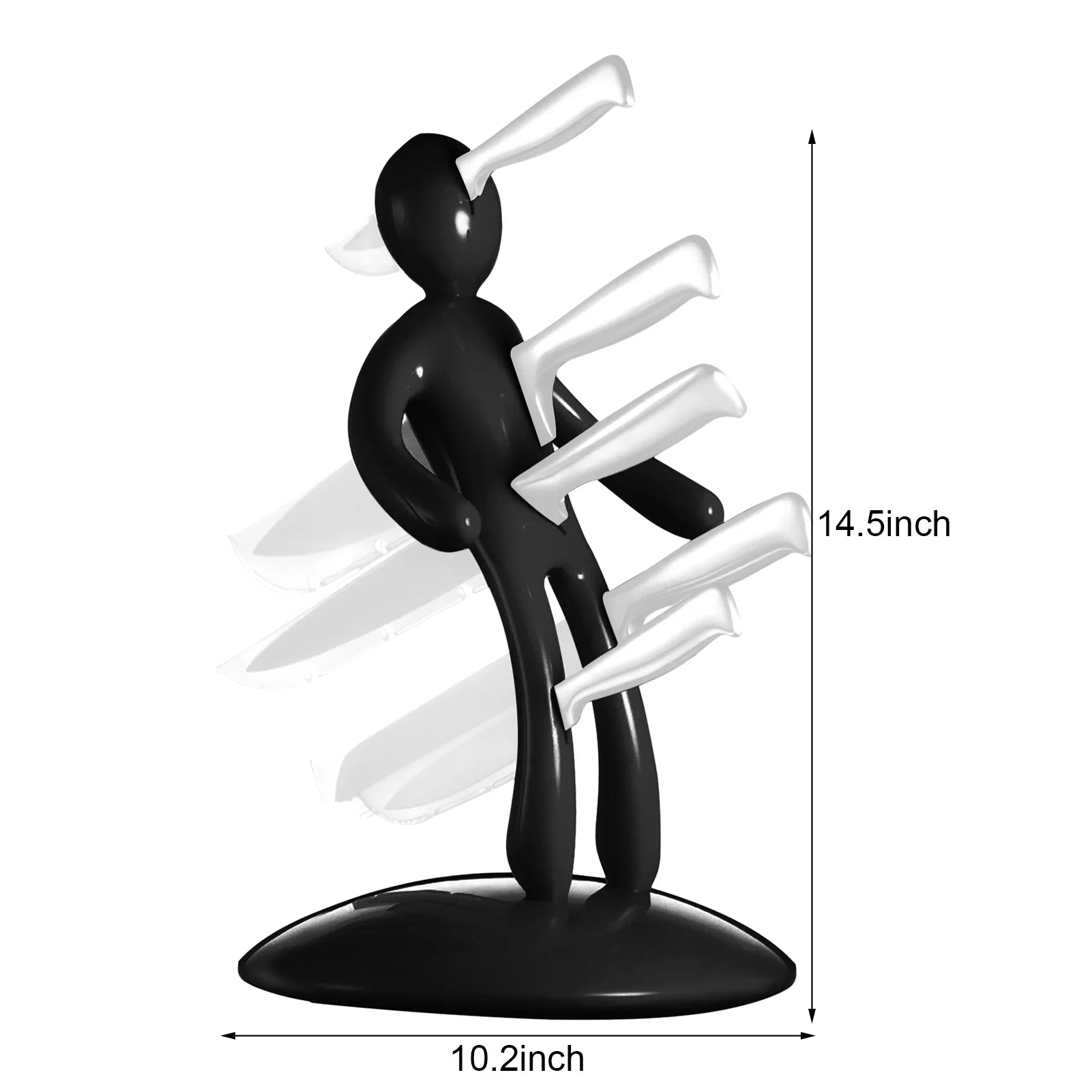 Creative Humanoid Knife Holder 5-Slot Stainless Steel Kitchen Rack in Black Finish