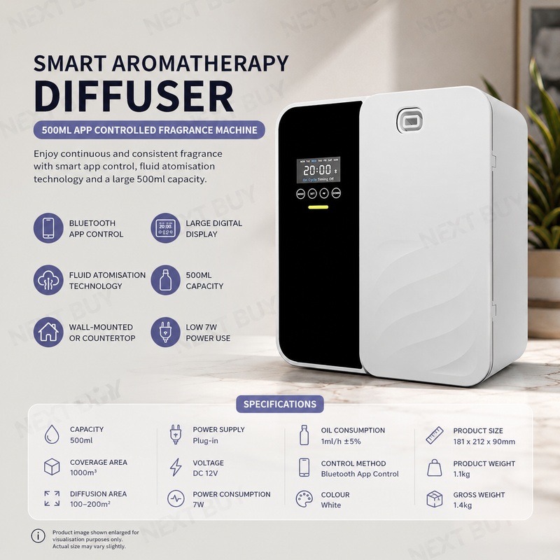 Smart 500ml Aromatherapy Diffuser with Bluetooth App Control and Digital Display