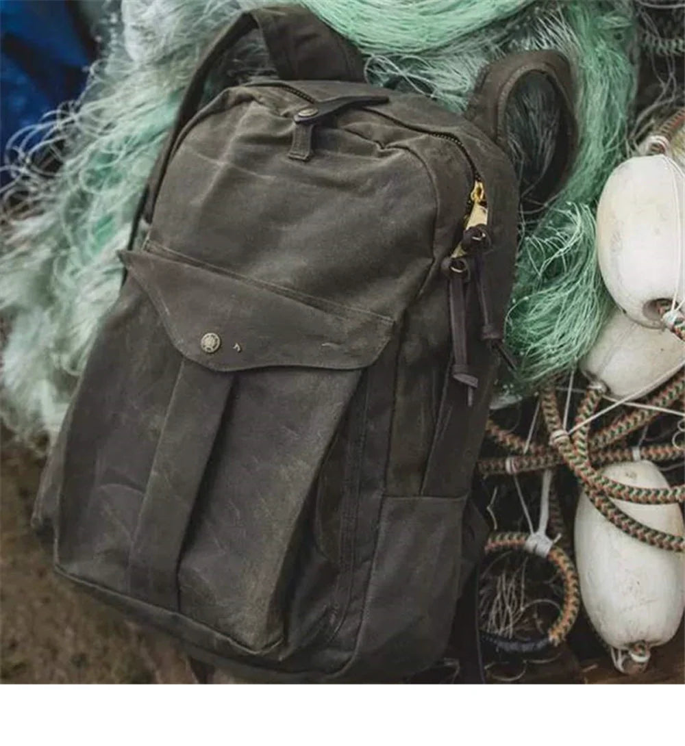 Vintage Waxed Canvas Backpack for Laptop and Travel