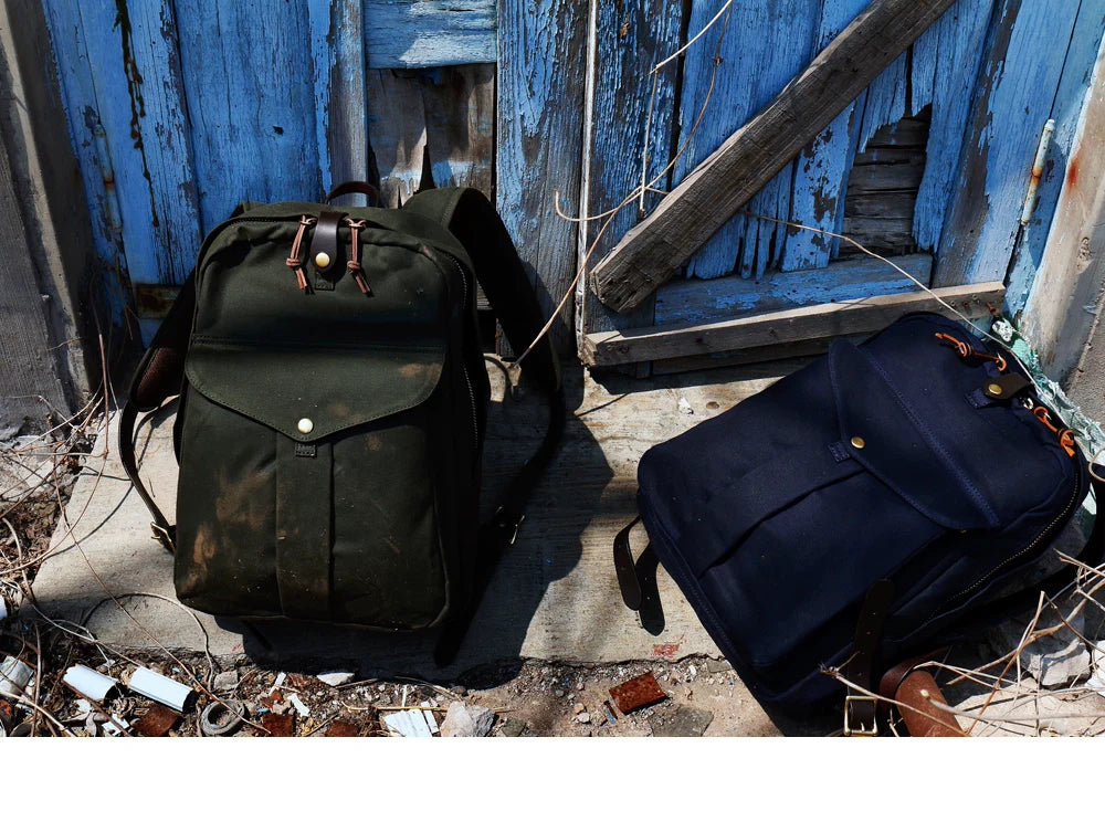 Waterproof 15oz Canvas Travel Backpack with Leather Trim