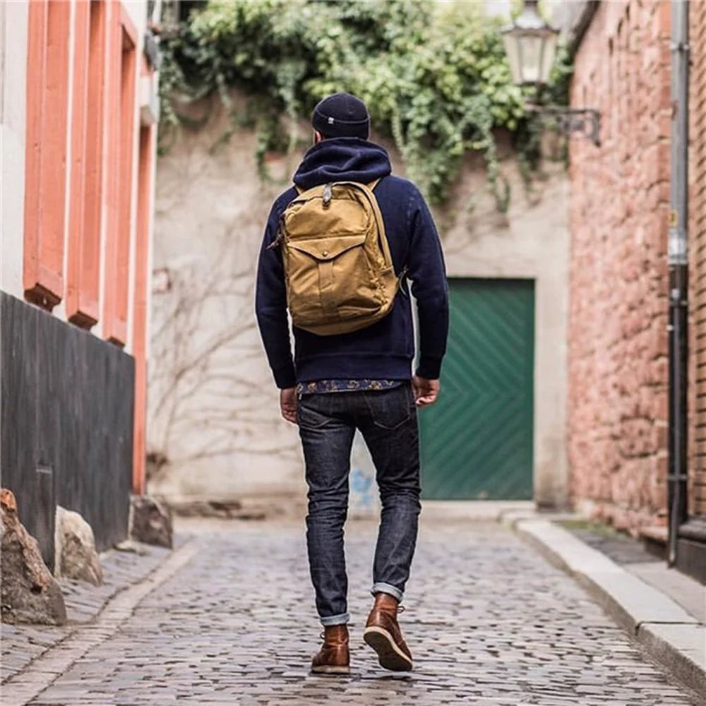 Waterproof 15oz Canvas Travel Backpack with Leather Trim