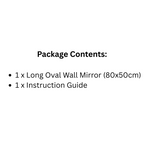 Frameless Oval Wall Mirror 80x50cm Beveled Edge, Modern Bathroom Vanity Style