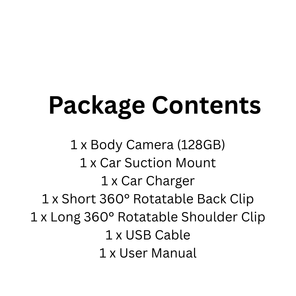 1296P Body Camera with Night Vision, 14H Battery, 128GB, Car Mount