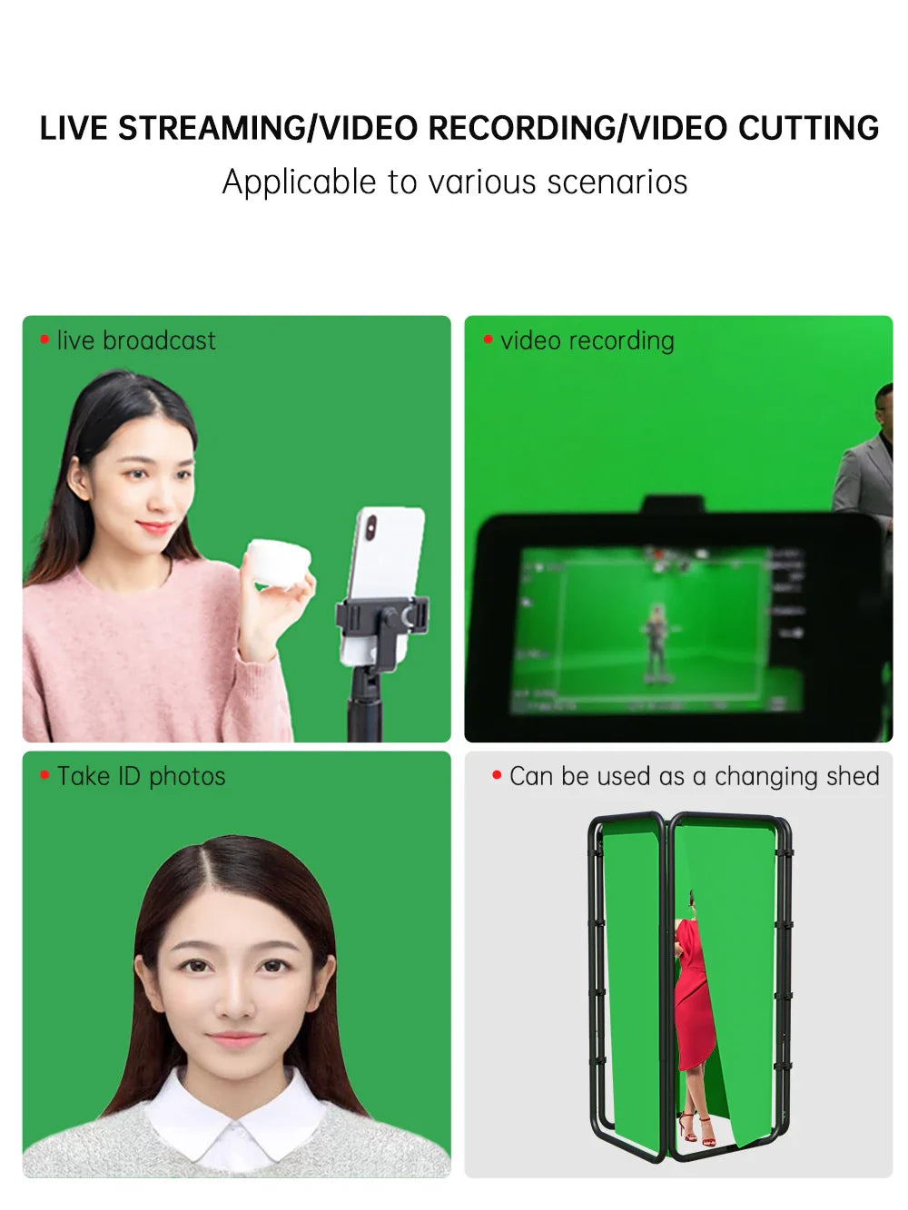 2.4x4m Foldable Green Screen Frame with Backdrop for Studio & Streaming - SH-BJQ-2440-A