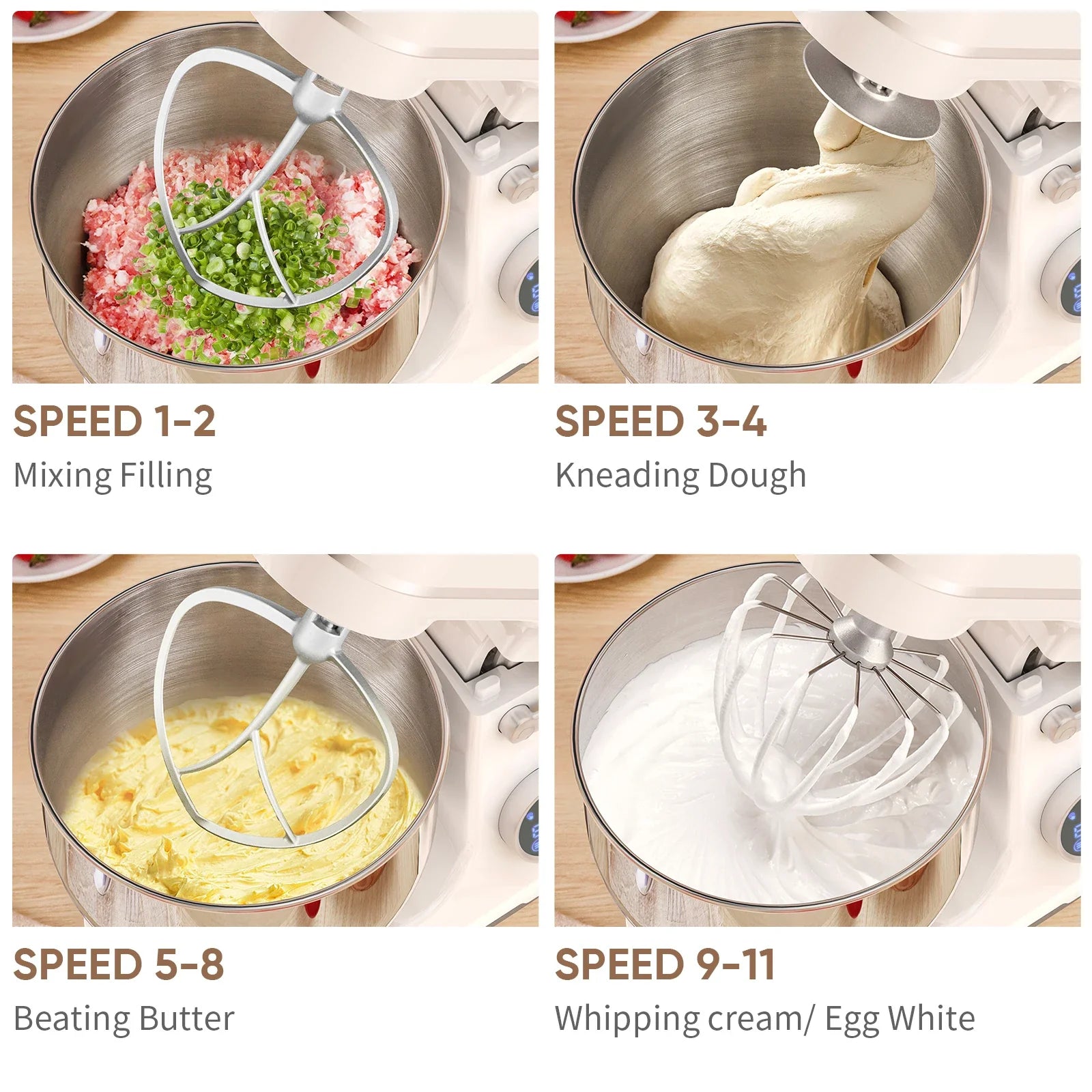 1200W White Stand Mixer with OLED Touch Display