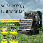 Rechargeable Outdoor Camping Fan with Lantern, 10000mAh Battery & Solar Panel