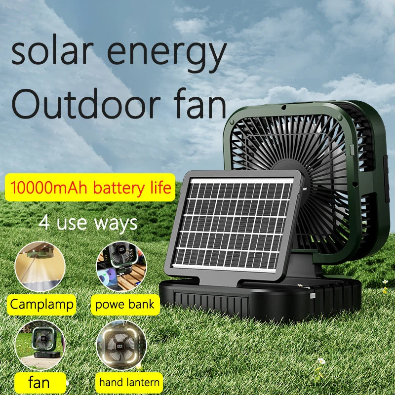 Rechargeable Outdoor Camping Fan with Lantern, 10000mAh Battery & Solar Panel