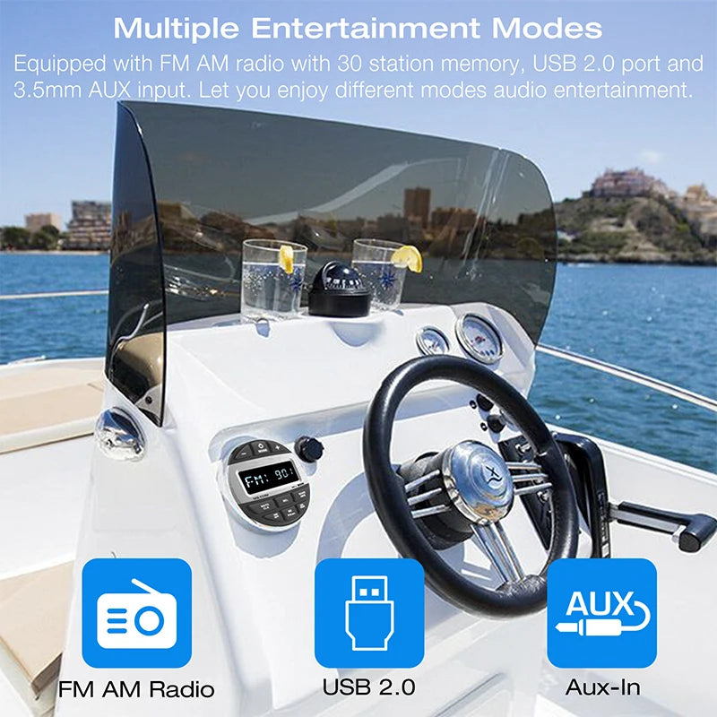 Waterproof Marine Bluetooth Stereo System for Boats, RVs & Outdoor Use