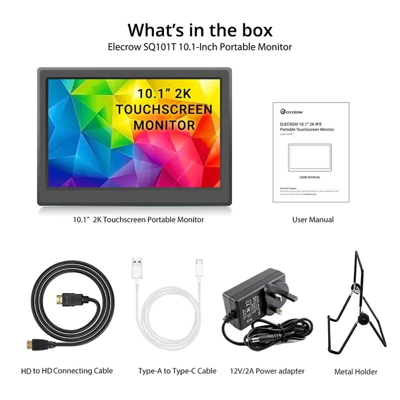10.1" 2K IPS Portable Monitor with Touchscreen, HDMI & Type-C