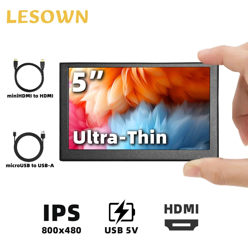 Black with Support IPS Portable Monitor 800×480 HDMI Display for Raspberry Pi