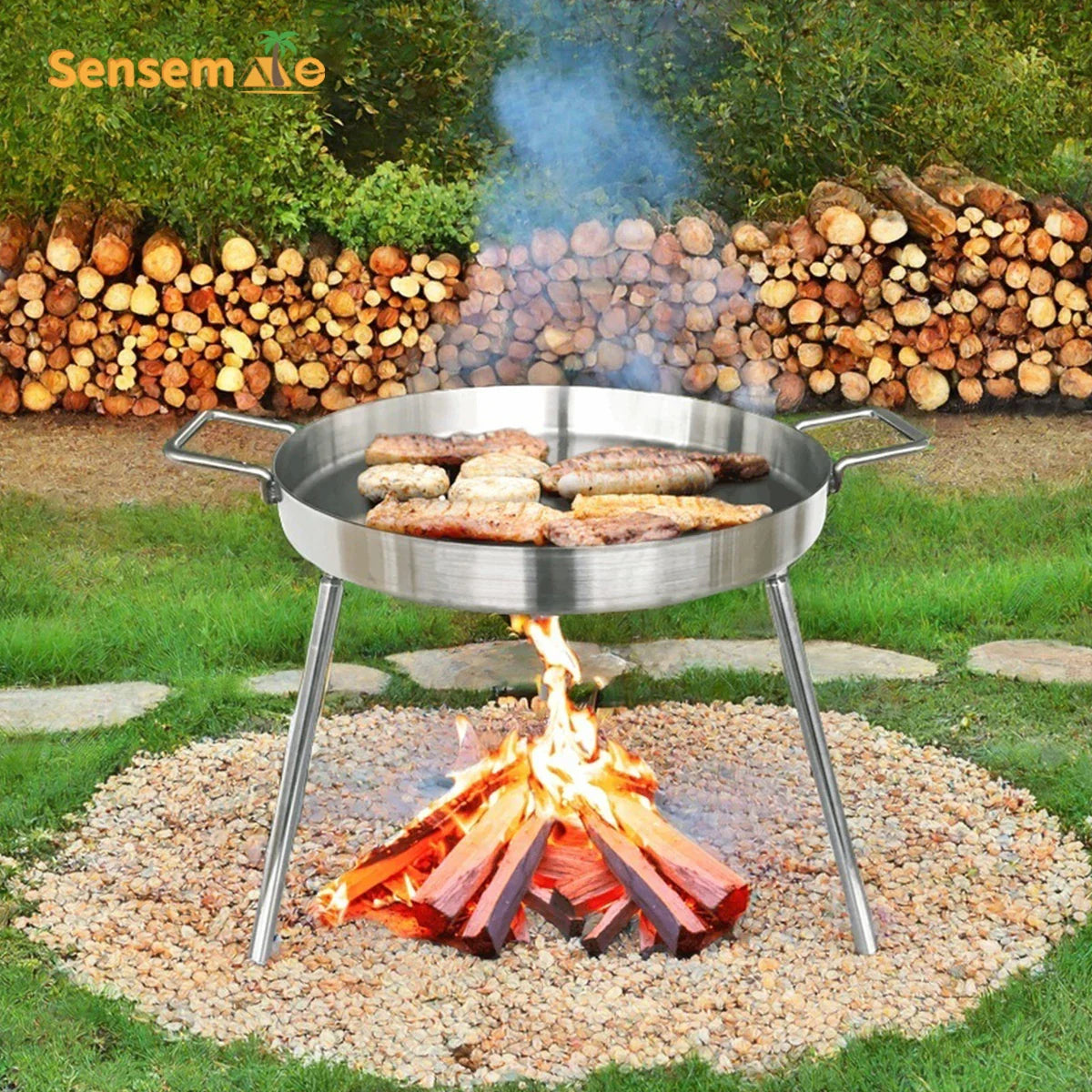 Heavy Duty 50cm Stainless Steel Outdoor Frying Pan with Legs