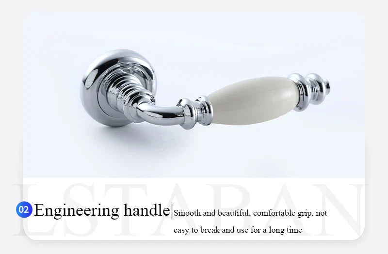 Silent Ceramic Handle Bathroom Door Lock Silver Finish
