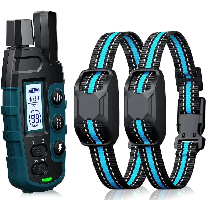 1000M Rechargeable Remote Dog Training Collar Waterproof, Vibration & Static for 2 Dogs Blue