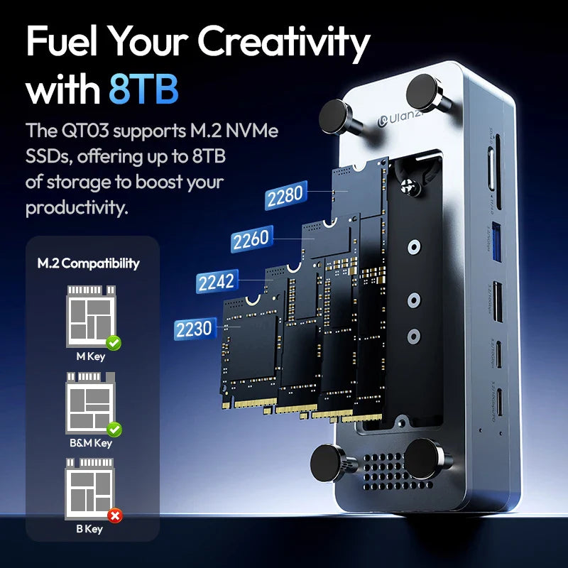 USB-C Docking Station with SSD Enclosure – 2-in-1 Minimalist Setup