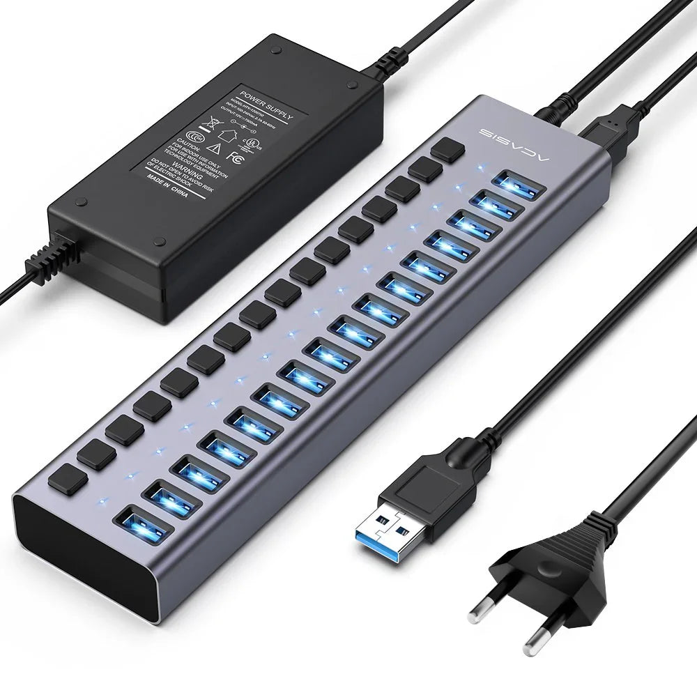 16-Port USB 3.1 Hub with Power and Switches