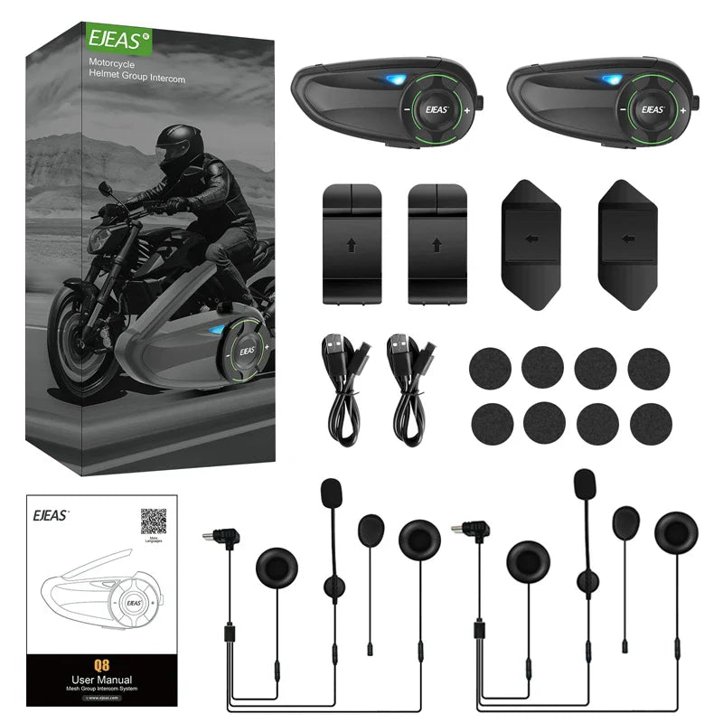 2-Pack Bluetooth Motorcycle Intercom Set with Music Sharing