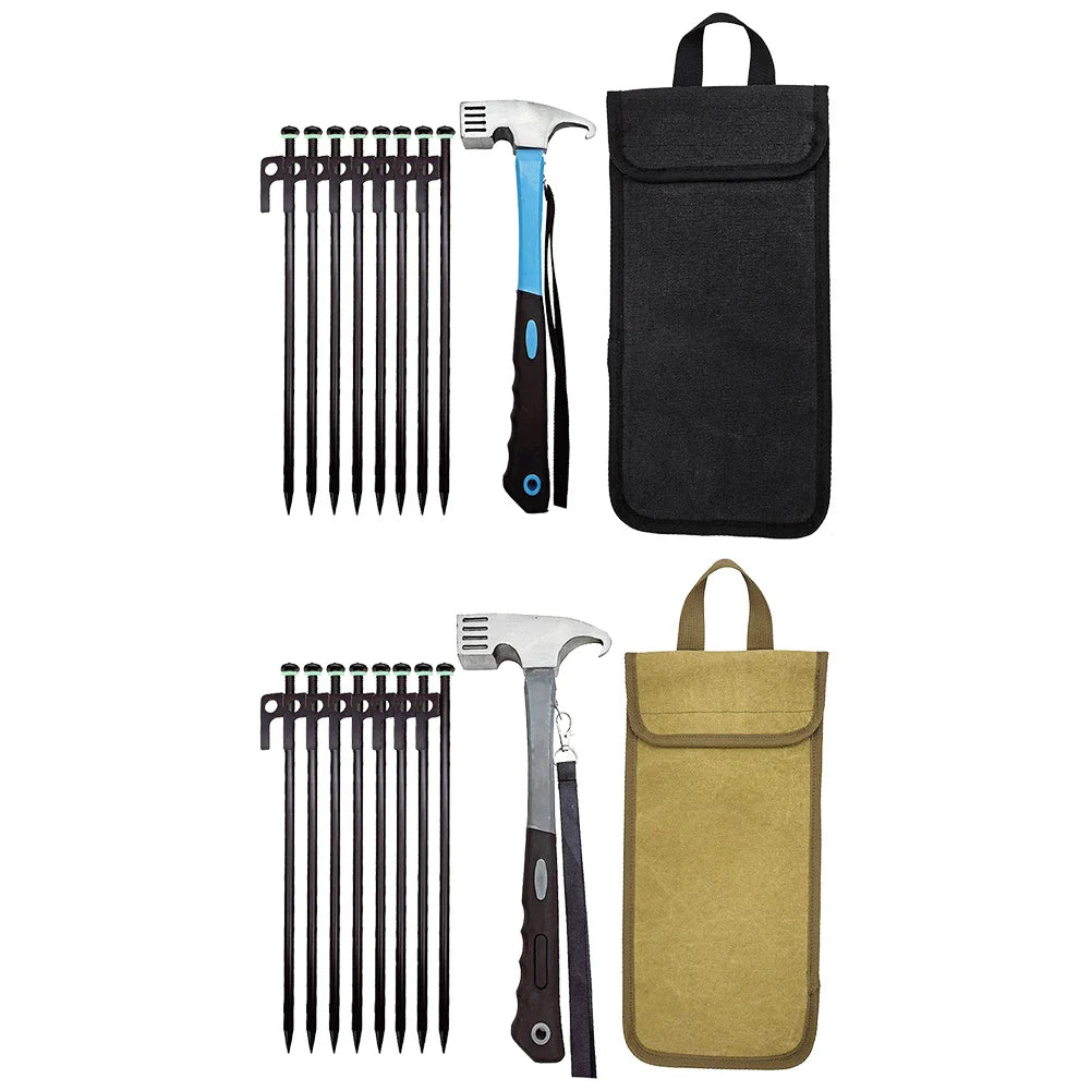 8-Piece Heavy Duty Tent Pegs Kit with Hammer – Khaki